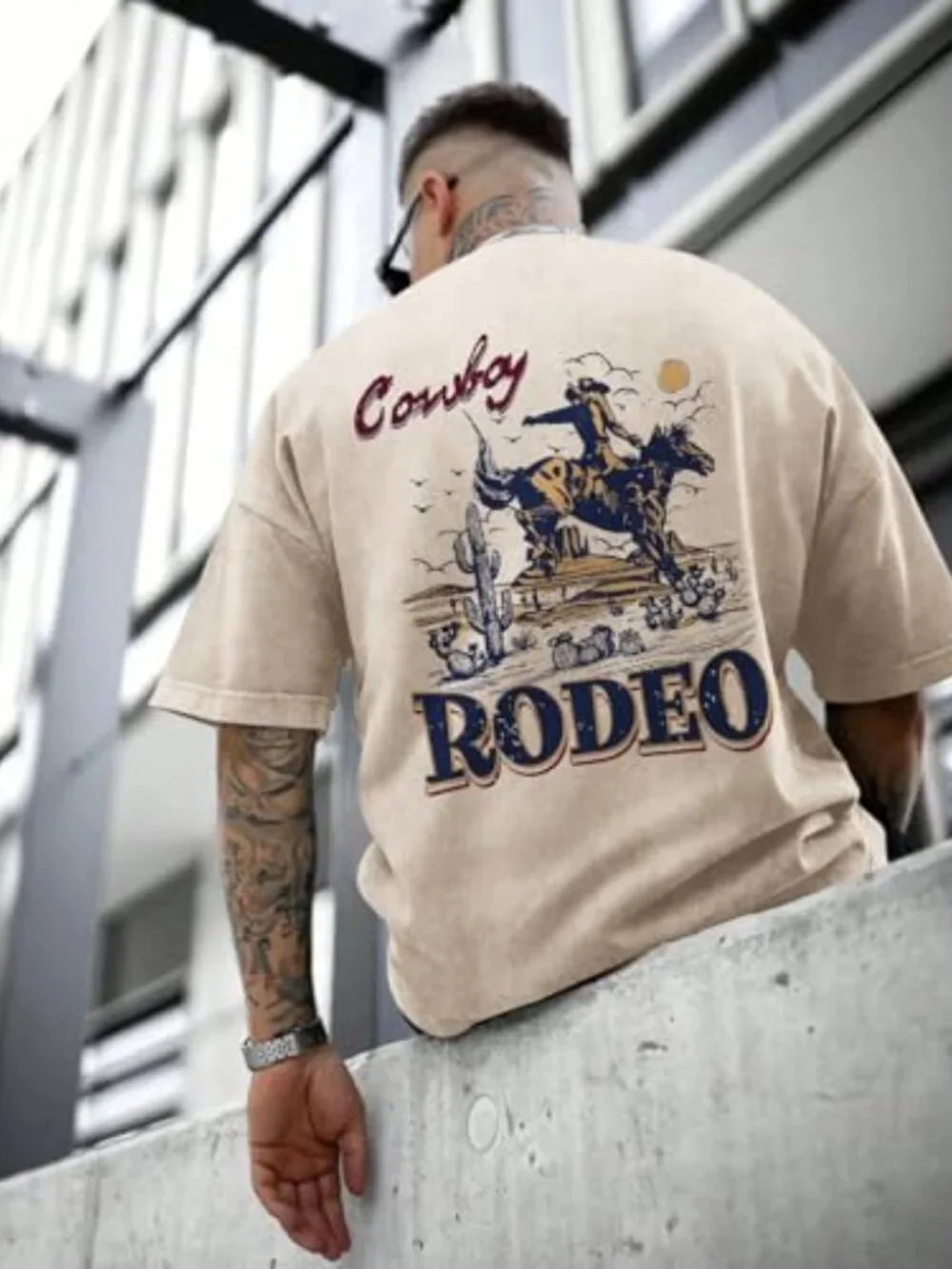 Vintage Cowboy Rodeo Graphic Tee - Acid Wash Oversized Western T-Shirt